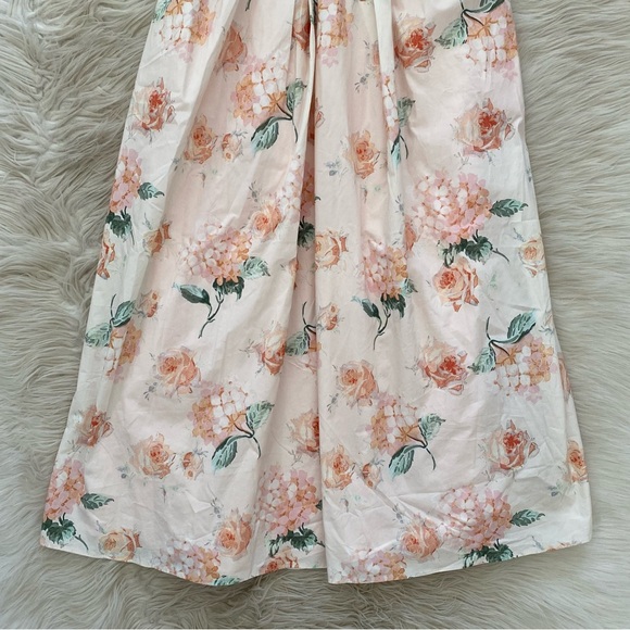 House of CB Lulabell Peach Floral Cotton Puff Sleeve Midi Dress Corset Back A-C - Picture 5 of 15